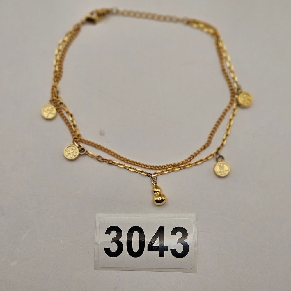 VINTAGE ASIAN COIN CHARM GOLD TONE LAYERED ANKLET BRACELET BOHO